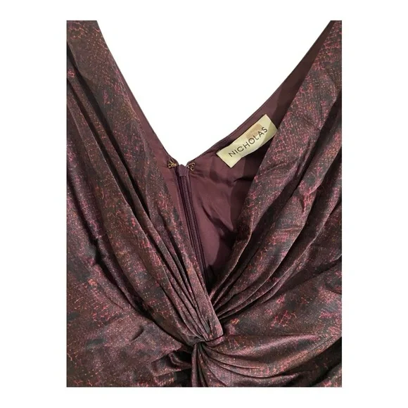 Nicholas Silvina Wrap Gown Maxi Dress Side Cutout in Silk Snakeskin Print Size 4 - Picture 8 of 11